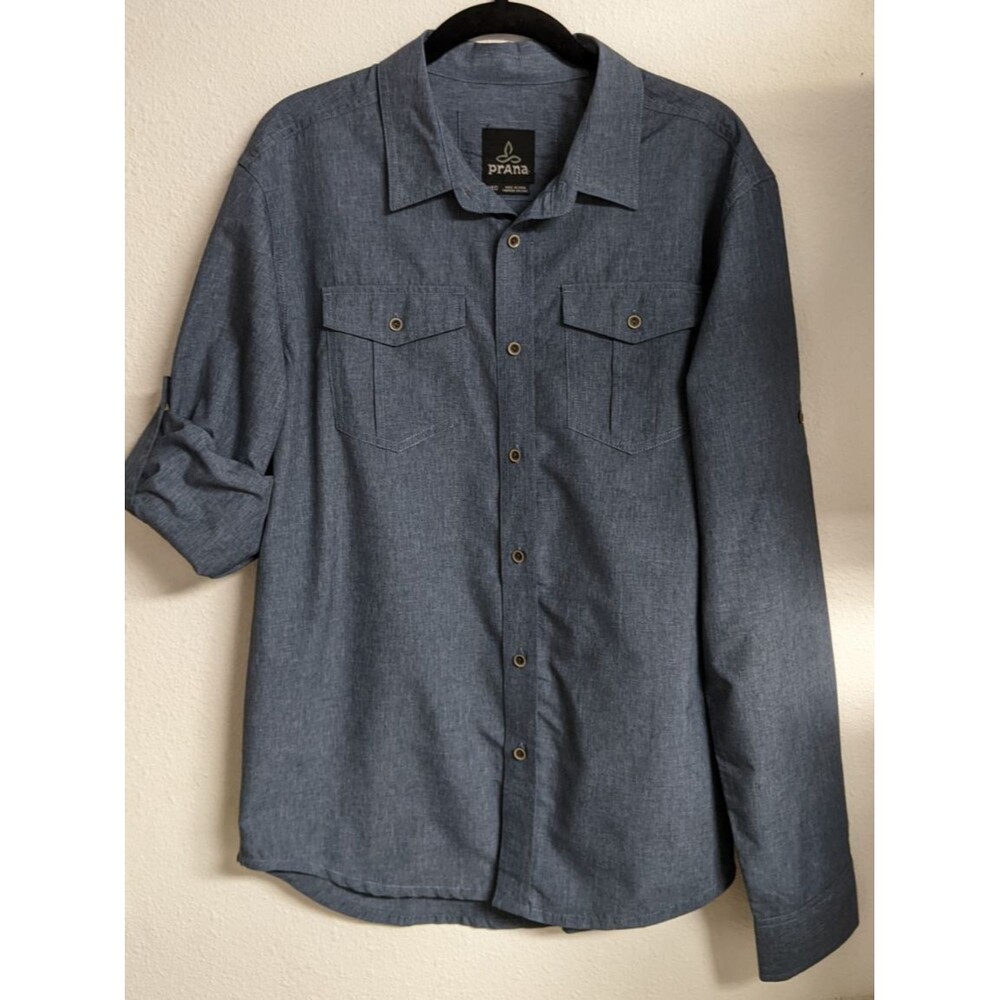 NEW~Prana Blue Sapphire Button Up Ascension Shirt Men’s Size MED